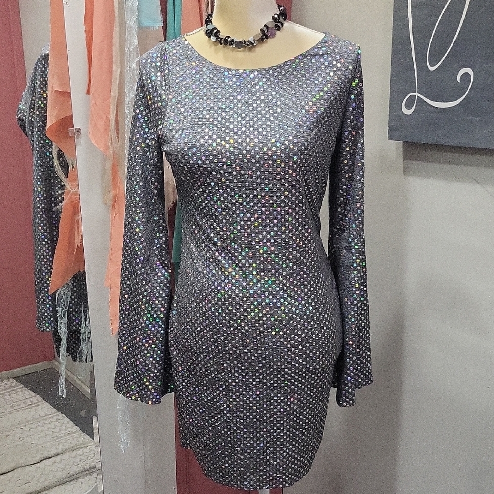 Elegant Gray Polka Dot Dress
